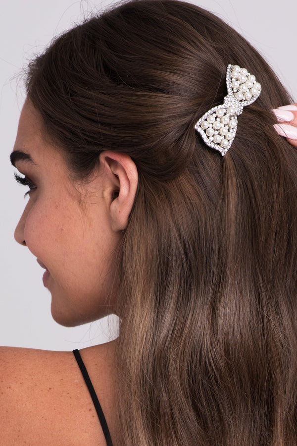 Pearl and Crystal Bow Barrette - Soho Style Canada