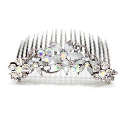 Crystal Hair Comb with Frosted Flowers - Hair Comb, Soho Style