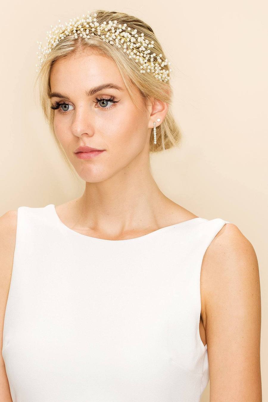 Golden Baby's Breath Floral Hair Crown - Soho Style Canada
