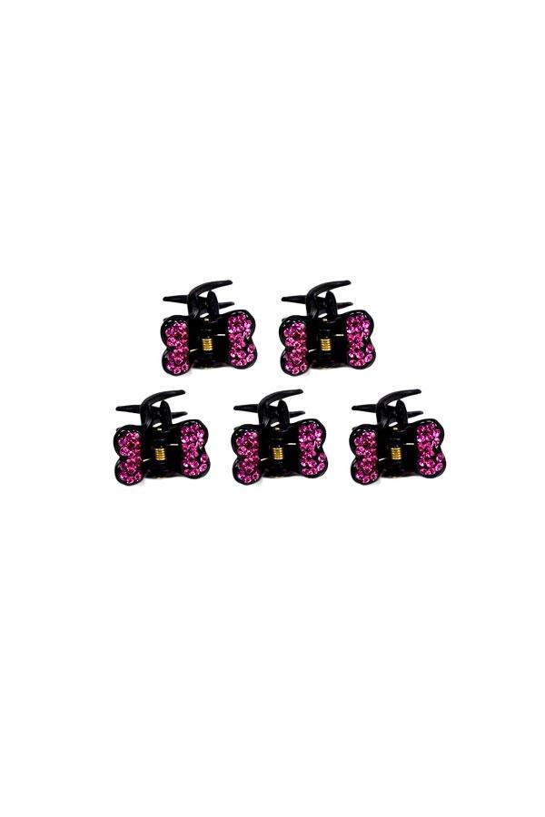 Soho Style value set Fuchsia / Set of 5 Mini Butterfly Hair Jaw with Crystal Covered Wings Value Set