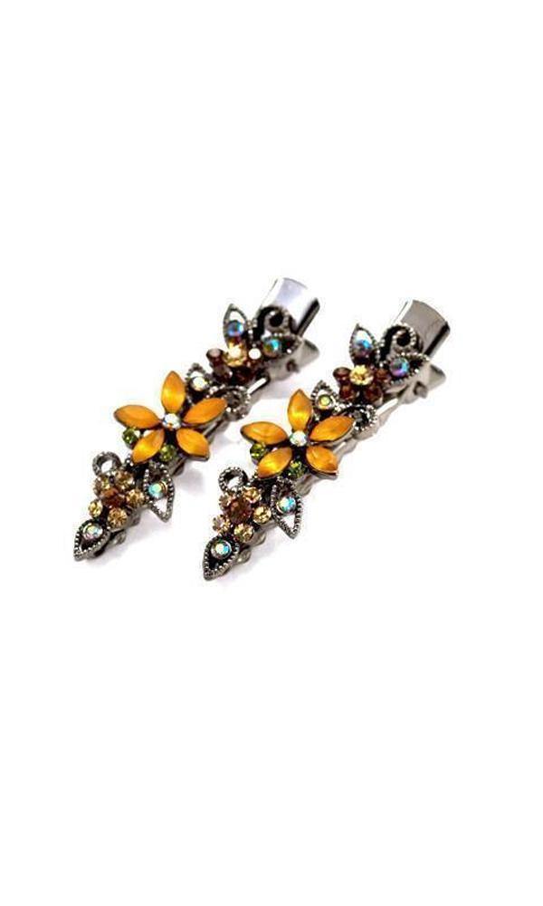 Soho Style Hair Clip Amber Frosted Flora Clips (Pair)