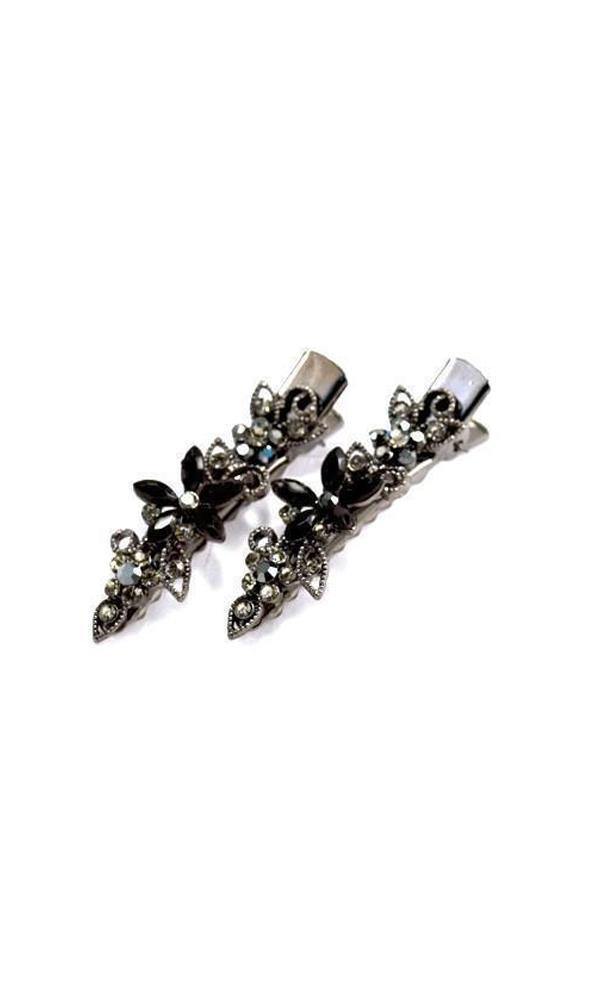 Soho Style Hair Clip Black Frosted Flora Clips (Pair)