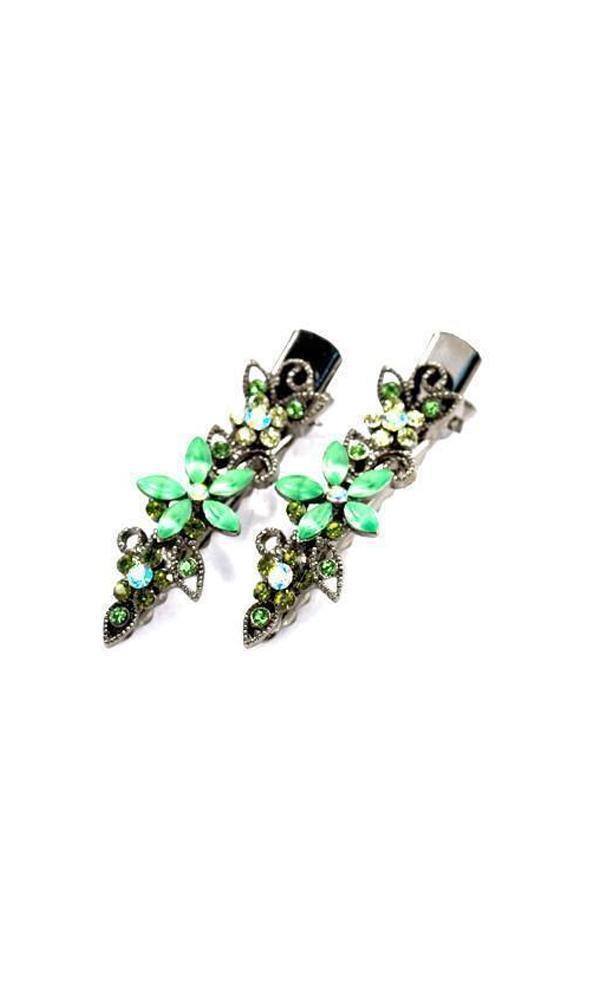 Soho Style Hair Clip Green Frosted Flora Clips (Pair)