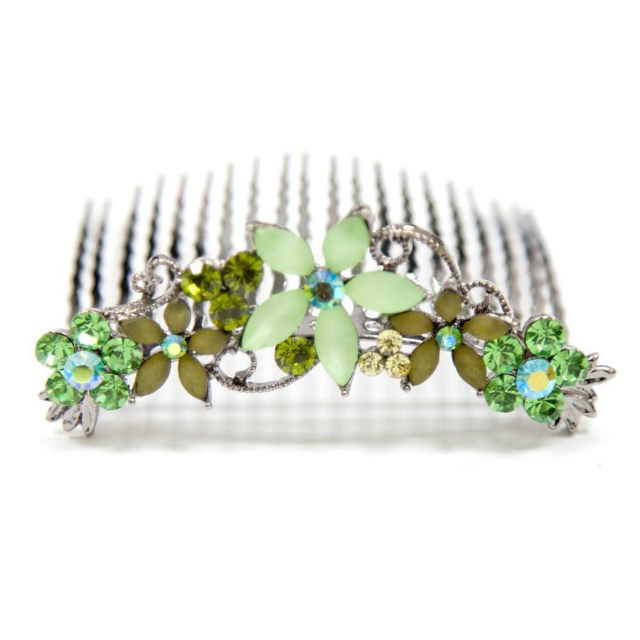 Crystal Hair Comb with Frosted Flowers -  Hair Comb, Soho Style