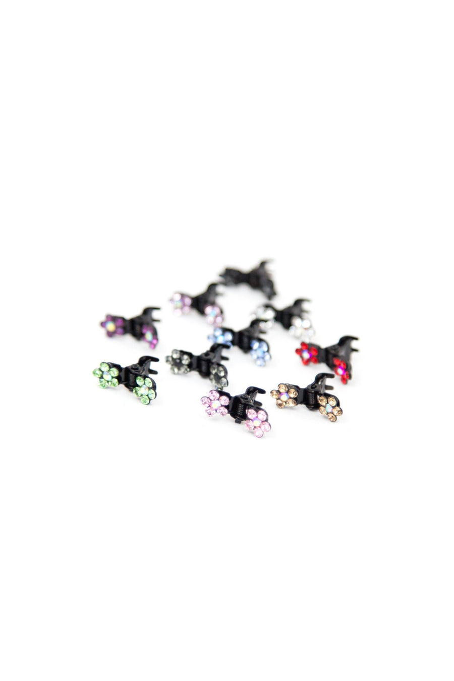 Soho Style Hair Jaws Clear / Pack of 10 Mini Flower Hair Jaws with Crystal Petals Black Body