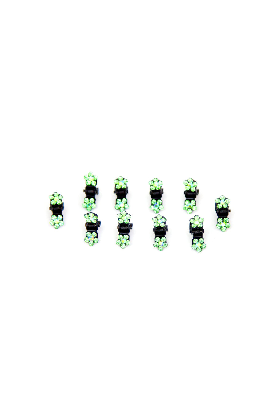 Soho Style Hair Jaws Green / Pack of 10 Mini Flower Hair Jaws with Crystal Petals Black Body