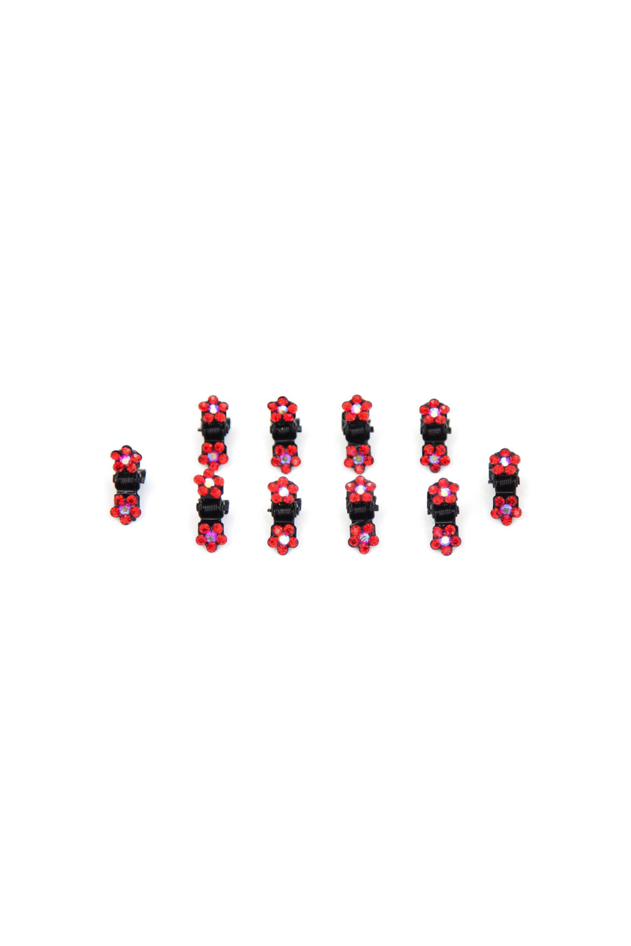 Soho Style Hair Jaws Red / Pack of 10 Mini Flower Hair Jaws with Crystal Petals Black Body