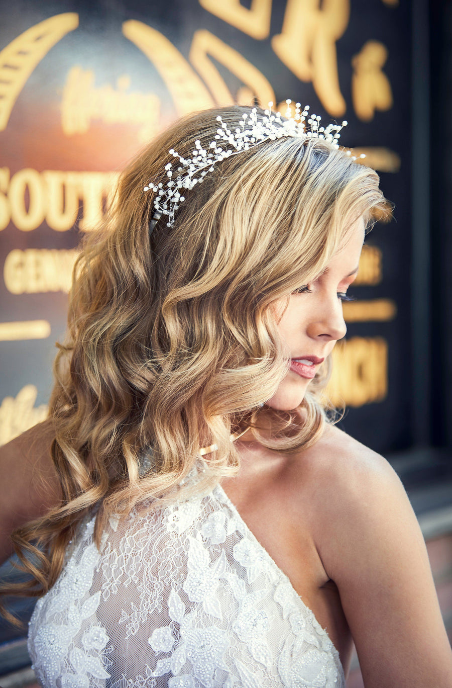 Soho Style Wedding opal white Delphine Baby's Breath Crystal Hair Crown